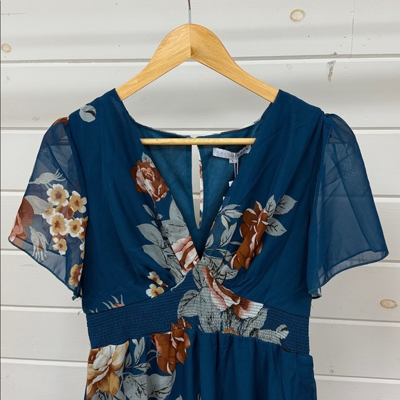 Baltic Born Sarah Smocked Floral Blue Midi Dress Women's Large NWT - Picture 4 of 14